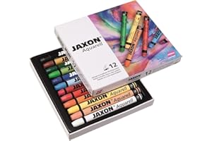 Honsell Jaxon 49412 Lot de 12 pastels à la cire aquarelle aquarelle aquarellables dans un étui en carton, haute brillance des couleurs, peinture riche, pour artistes, peintres amateurs, cours d'art