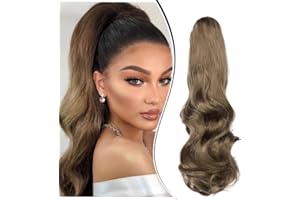 Dcbaboo Postiche Cheveux Naturel Bouclés Postiche Queue de Cheval Extension Cheveux Naturel Queue de Cheval Pince Ondulé 45cm Rajout Cheveux Ponytail Cheveux Naturel Synthétique Longue, Blonde cendrée