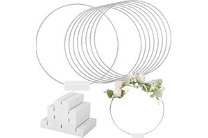 ‎SNTIEECR Sntieecr 10 Stück 25cm Metallringe mit Kartenständer aus Holz, Makramee Bastelreifen Silber Metallkranzring für Hochzeits Tisch-Tafelaufsätze, Wand und Weihnachten Dekoration