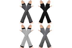 BERKELEN Gants Longs sans Doigts pour Femme Fille 4 Paires Longs Sans Doigts en Tricot de Longueur Coude Gants Extensibles pour le Bureau, l'école et l'usage quotidien Taille Unique