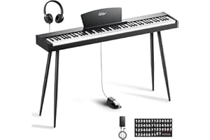 Eastar Eup-80 Piano Numérique 88 clé Sensible à la Vitesse, Piano Électrique Pleine Taille pour Débutant, Piano Vertical Paquet Support de Musique, Pédale, Casques et Autocollants