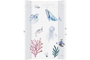 BABIESWITHLOVE Deluxe Unisex Wedge Anti Roll Nappy Baby Changing Mat With Curved Sides - Watercolour World Under The Sea