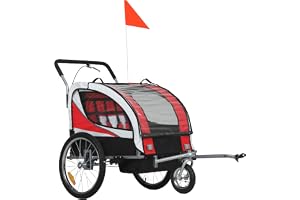 HOMCOM Child Bike Trailer, Baby Bicycle Trailer for 2 Kids with 5 Point Harness, Steel Frame, Reflectors, Safety Flag, Hitch 