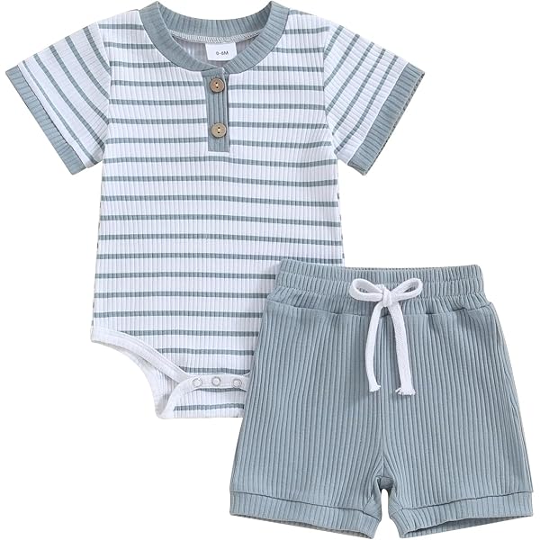 Ensemble Bébé Garçon Été - 3 Pièces Coton (T-shirt, Salopette, Bonnet) - Confortable Et Trop Mignon