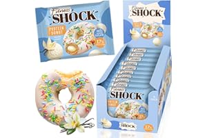 ‎FITNESSHOCK FitnesSHOCK Protein Donut Kekse-Biskuit mit Streuseln, 12g/17% Eiweiß ohne Zuckerzusatz ballaststoffreicher Snack mit Vanille Füllung Palmölfrei - Vanille Geschmack 9x70g