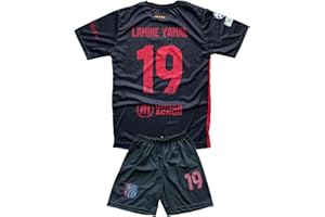 BORIVERAE Lamine Yamal - Camiseta para niños #19 – Conjunto completo de fútbol Barca con camiseta, pantalones cortos, calcetines, espinilleras y accesorios, camiseta Barcelona para niños, entrenamiento y ocio