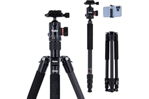 Tripode Camara Rollei C5i Negro, 156cm Tripode Carbono Fotografia de Viaje Portátil Camera Tripod Ligero con Cabezal Esférico de 360° Trípode y Monopie Compacto para Cámaras DSLR y Smartphone