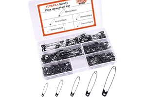 TUPARKA 5 Sizes Black Safety Pins Assorted 25-55mm Small and Large Safety Pins for Art Craft Sewing Jewelry Making in a PP Box (300 pcs)