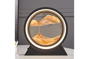 DZAY Lampe Peinture Sable Qui Coule, Cadre Sable Mouvant Dynamique, Art de Sable en Mouvement en Verre Rond, Sablier 3D Rotation à 360°, 3 Modes d'éclairage, Batteries ou USB pour Cadeaux Décoration