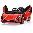 COSTWAY 12V Kids Electric Ride on Car with Remote Control, LED Lights, MP3, Music, Spring Suspension, Licensed Lamborghini Battery Powered Toy Vehicle for Boys and Girls (Red)