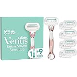 Gillette Venus Deluxe, RASOIO DONNA Smooth Sensitive, 1 MANICO e 9 LAMETTE (da 5 Lame), Rasatura Veloce, Efficace e Profonda,