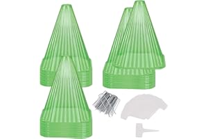 DYUEE Garden Plant Cloches, 30 Pack Reusable Mini Greenhouse Bell Domes, Garden Cloches with 30 Weed Nails, 30 Plant Label Inserts for Protection Against Sun, Snow, Frost, Snails, Birds, Chickens, Insect Et