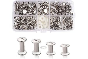 JJWNMLL Juego de 120 tornillos de encuadernación, 4 tamaños de remaches de clavo, remaches de clavo, botón de Chicago, cabeza cruzada, kit de tornillo de Chicago para cuero, cinturón, encuadernación, cartera