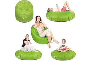 PATCH HOME Patchhome - Pouf 2 in 1, cuscino da pavimento, poltrona a sacco da gaming, per adulti e bambini, con imbottitura (Ø 145 cm, verde kiwi)