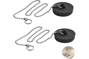 SZWLJ 2PCS Black Universal ‌Sink Plug‌ - 1.85in Rubber Bath Plug and Chain‌ with 15.7in Stainless Steel, Prevents Water Loss Odors, Ideal Bath Plug Replacement‌ for Bathrooms & Kitchens.