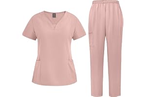 Damkasack set, V-ringad topp och slip-on-byxor, arbetskläder, vård, vårdkläder, kosmetikstudio, tandläkare, veterinär, uniform, 4-vägs stretch, snabbtorkande med fickor