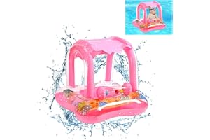 AOUVT Anneau de Natation pour Enfant avec Auvent, Siège de Natation pour Enfant, Anneau de Natation Grelot Fun Rose, Aides à la Natation pour Enfants, Convient aux Bouées pour Enfants de 3 à 36 Mois