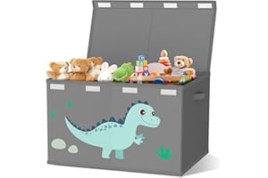 VERONLY Toy Storage Box with Lids for Boys Girls - Fabric Large Kids Toy Chest Container, Foldable Basket Organsier with 2 handles for Toys,Books,Blankets,Clothes (Grey)