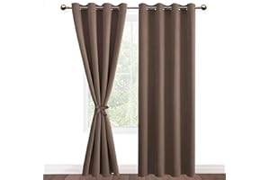 DWCN Zasłona nieprzejrzysta zasłona zaciemniająca na przelotkach, 2 sztuki, termiczna zasłona do salonu, sypialni, cappuccino, 245 x 140 cm (wys. x szer.)