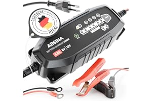 ABSINA 3,8 A Batterieladegerät KFZ für 6V & 12V Blei Batterie bis 120Ah & 12,8V Lithium - Ladegerät Autobatterie - AGM Ladegerät 12V für Auto Motorrad Wohnwagen - Erhaltungsladegerät