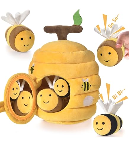 USHOP Jouet Ferme En Peluche Bébé 6 Mois – 7 Animaux (Lapin, Vache, Brebis) + Miroir + Grange – Hochets, Sons, Textures – Sensoriel Montessori, Cadeau 6-18 Mois