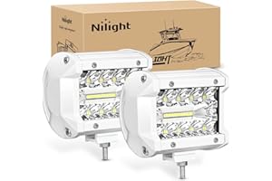 Nilight Marine LED Light Pods Navigation Lights 2PCS 4 Inch White Spot Flood Combo Ponton Boat Deck Dock Lights for Night Fishing T-top Stern Yacht Port Sailboat Trucks Tractors