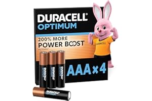 DURACELL Optimum AAA Batterie (Confezione da 4​) – Batterie Alcaline da 1,5 V – 200% Più Attivi Power Boost – Soddisfano le Esigenze dei Dispositivi Moderni – 100% Riciclabili – MX1500