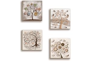 Lupia - Set 4 Quadri Moderni su Carta telata Albero della Vita Landscapes, Pronti da Appendere, Multicolore, 16x16 cm, Carta, Decorazione per Cucina, Soggiorno, Ufficio, Idea Regalo bomboniera