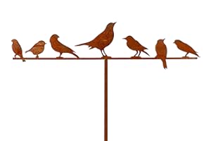 Blümelhuber Decorazione da giardino in metallo con uccellini in stile ruggine, decorazione da giardino in metallo con motivo uccello, 130 cm