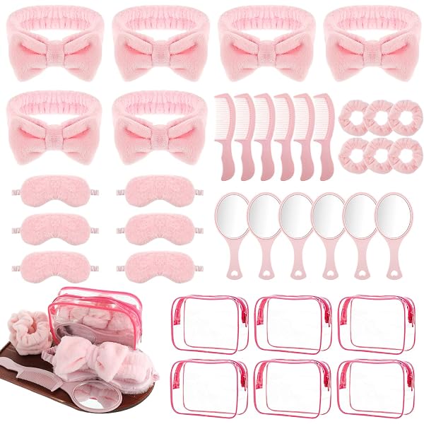 42 Stück Sleepover Partyzubehör Für Frauen – Inkl. Schnabeltassen, Tabletts, Augenmasken, Stirnbänder, LED-Lichter, Mehr