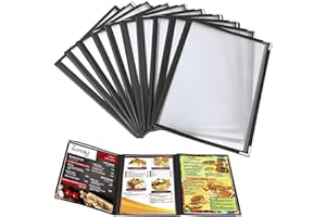 SENENQU Lot de 10 Protege Menu A4 Transparent, Porte Menu 3 Page Double Face, Pochette Menu Noir Menu des Plis avec Coins de Protection Inox - Protege Carte