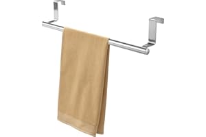 ELBOURN Over the Door Towel Rail, No Drilling Kitchen Towel Holder with Protective Pads, Anti Slip Over the Cabinet Towel Holder Towel Rack for Kitchen Bathroom Bedroom (Sliver)