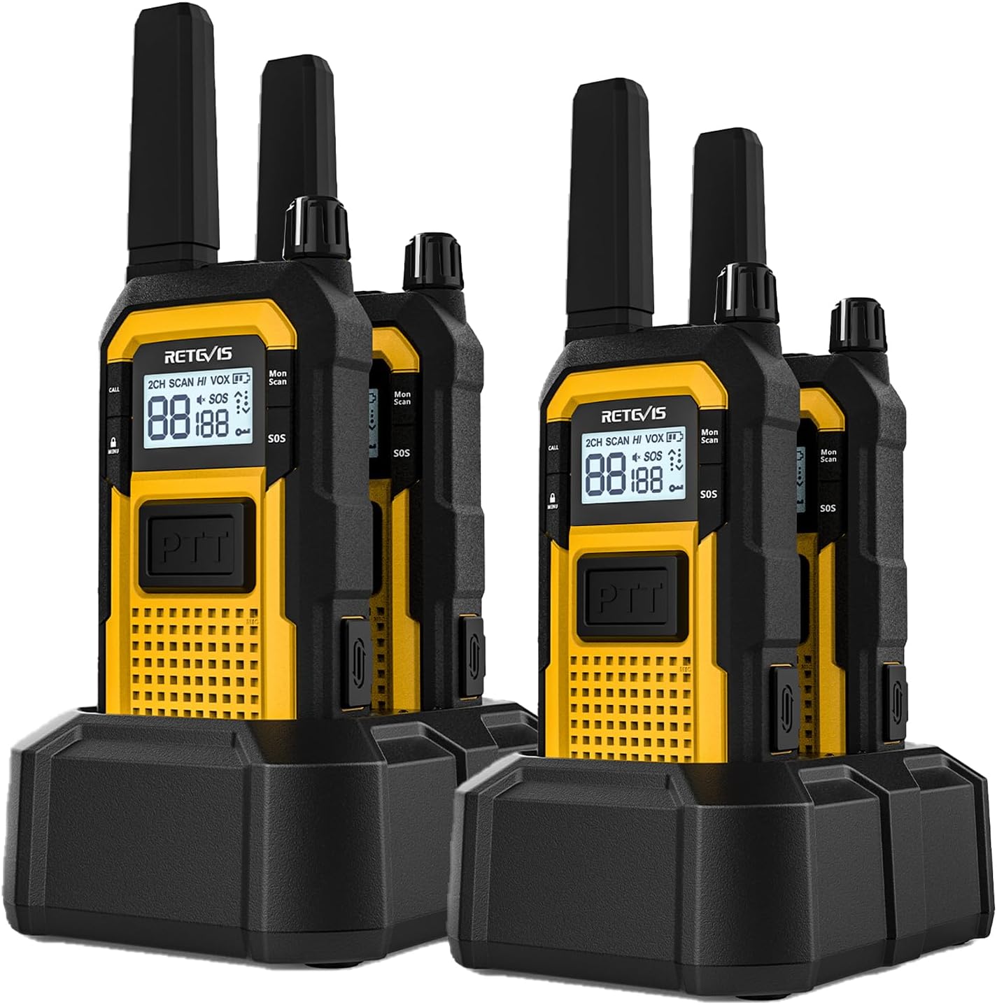 Retevis RB648 Heavy Duty Walkie Talkies, Waterproof 2 Way Radio, MIL-STD-810H, Advanced Triple Proof, 2000 mAh, Emergency, Walkie Talkies for Adults Long Range for Contractor (4 Pack)