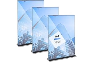 Hemiks 3 Stück Tischaufsteller A4, Transparent Acryl Aufsteller A4 Preisschilder Aufsteller Doppelseitig T-Ständer Acryl Tischständer A4 für Menükarte Prospekte Werbung Restaurant Café Büro