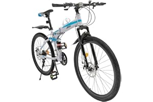EieiKaha 26 Inch Mountain Bike, 21 Speed Foldable Mountain Bike for Men Women, High-Carbon Steel Frame, Adjustable Height, Dual Disc Brake