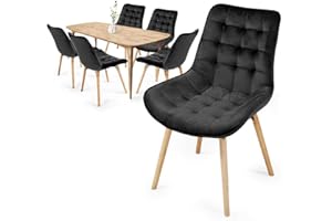 ‎MIADOMODO MIADOMODO® Esszimmerstühle - Farbwahl, 2/4/6/8 Set, Sitzfläche aus Samt, gepolstert, Beine aus Buchenholz, mit Rückenlehne - Polsterstuhl, Küchenstuhl, Retrostuhl, Wohnzimmerstuhl (Schwarz, 6er)