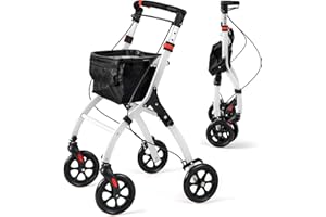 HOMFME 4 Wheel Folding Rollator Walker, Lightweight Wheeled Walking Aid with Removable Tray, 4 Wheels, Brakes, Height Adjustable Mobility Walker for Elderly Disabled