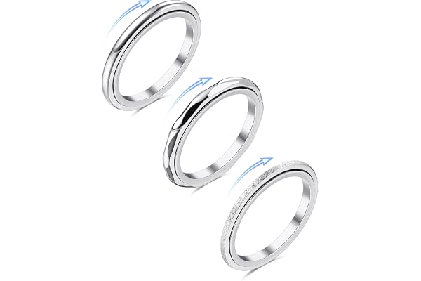 Adramata 3 st anti-stressring, dam, 316L rostfritt stål, ångestring, tumring, bandring, fidgetring, spinner för anti-stress, silverring, dam, herr