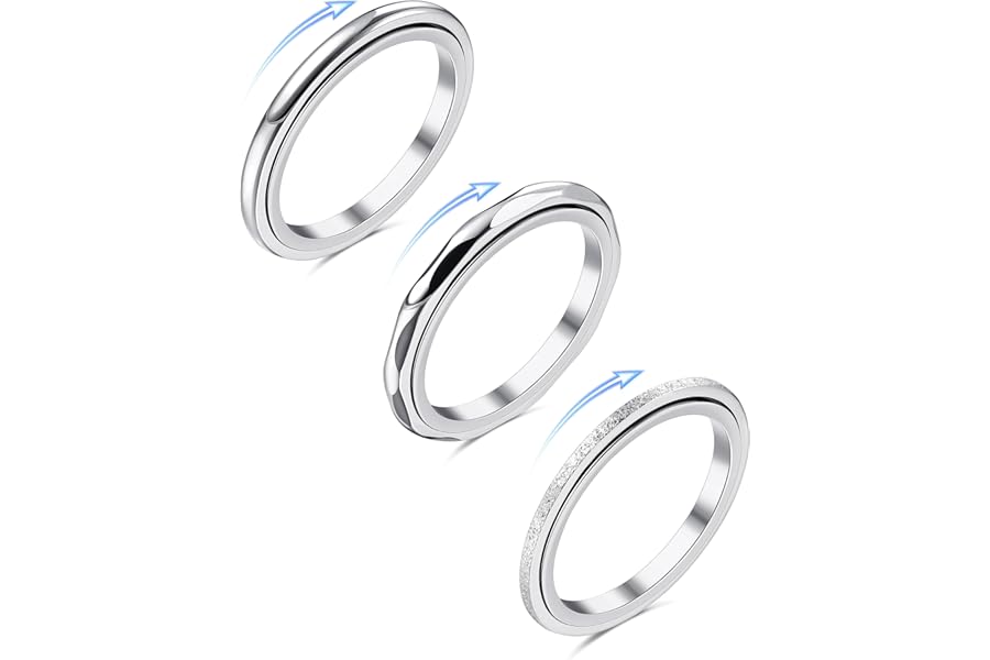 ADRAMATA 3 Pcs Fidget Ring Womens Rings Stainless Steel Rings Set Anxiety Rings Anti Stress Ring Band Rings Thumb Rings Silver Rings for Women Spinner Ring Fidget Ring for Anxiety Women Men