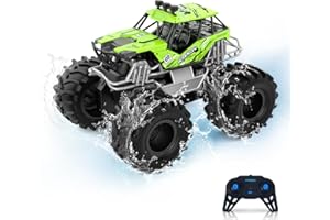 Carox Amphibienfahrzeug Ferngesteuertes Auto, 2.4 Ghz 1500mah RC Auto, Wasserdicht Monstertruck Auto Car Pool Strand Spielzeug für Kinder ab 6 Jahre OX21GRE