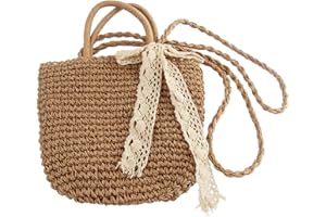 Taozoey Strohtasche, Korbtasche, Damen-Einschulter-Strohtasche, Reine handgemachte spinnende Schultertasche, Basttaschen Damen, Strandtasche, Korbtasche Klein, Boho Tasche