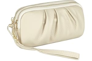 MAVHVAM Genuine Leather Wristlet Wallet for Women Stylish Ruched Wristlet Clutch Purse with Detachable Wrist Strap