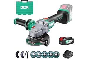 DCA Meuleuse d'angle Sans fil Sans balai 20V, Ø125mm, incl. Batterie 4.0Ah & Chargeur Rapide, 8500 tr/min Meuleuse d'angle avec Capot à Fermeture Rapide, 6 Disques pour Tronçonner, Poncer