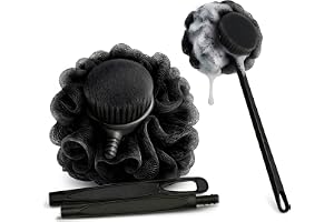 Träkol duschsvamp med handtag 2-pack av Tilcare – långt handtag dusch svamp svamp svamp bakskrubbare, PE mjuk mesh loofah, kr
