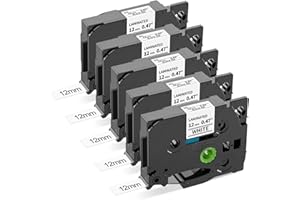 5X Airmall Compatible Tze-231 Brother Label Printer Tape Replacement for Brother Label Tape Tze 12mm 0.47 Laminated Cassette for Brother PTouch PT-H110 H101C H00R 1000, Black on White