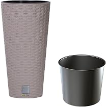 2 Runde Pflanzkübel Mit Rattan-Look – Kunststoff, Wetterfest – Mokka, 300 Mm