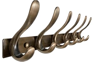 Honsky Garderobenhaken, Wandgarderobe mit 6 Doppelte Haken, Metall, 100% Metall, Haken, Garderobenleiste für Jacken, Mäntel, Schals, Braun