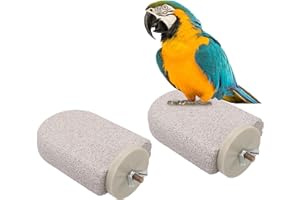 QACUU 2pcs Pet Teeth Grinding Stone and Perch, Natural Bird Nail File Perch Parrot Toy for Budgie Cage, Cockatiels, Conures and Other Small Birds