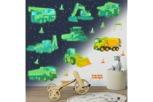 TOARTI 26 Stück Transporte Auto Wandsticker,Wandtattoo Kinderzimmer Junge,Cartoon Fahrzeuge Leuchtend Wandaufkleber,Traktor Bagger Leuchtsticker für Junge Mädchen Schlafzimmer Babyzimmer Geschenk Deko