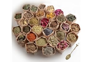 DESCONOCIDO Hierbas secas para suministros de brujería y herramientas para la protección hechizos mágicos de hierbas Wicca - 30 hierbas para suministros de altar de wicca - hierbas secas con cuchara de cristal